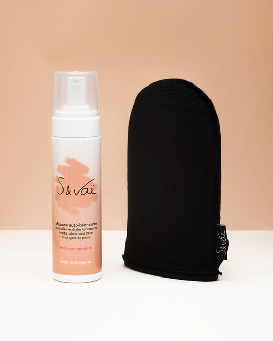 Kit Mousse autobronceador Express con guante aplicador - bronceado instantáneo S&Vaë 90%Productos naturales