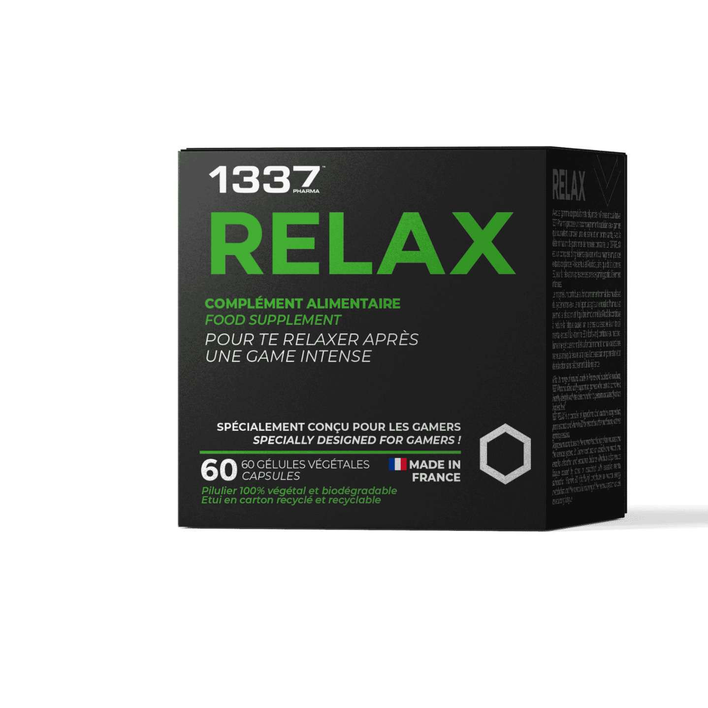 1337 RELAX es un complejo de ingredientes que contiene magnesio y extractos de plantas de Hipérico y Rhodiola